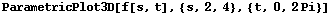ParametricPlot3D[f[s, t], {s, 2, 4}, {t, 0, 2Pi}]
