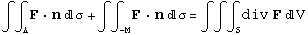 ∫∫_ΔF  nσ + ∫∫_ (-M) F  nσ = ∫∫∫_Sdiv F V