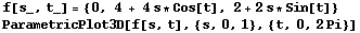 f[s_, t_] = {0, 4 + 4s * Cos[t], 2 + 2s * Sin[t]} ParametricPlot3D[f[s, t], {s, 0, 1}, {t, 0, 2Pi}] 