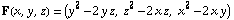 F(x, y, z) = (y^2 - 2y z, z^2 - 2x z, x^2 - 2x y)