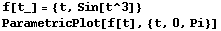 f[t_] = {t, Sin[t^3]} ParametricPlot[f[t], {t, 0, Pi}] 