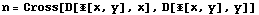n = Cross[D[Φ[x, y], x], D[Φ[x, y], y]]