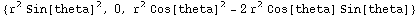 {r^2 Sin[theta]^2, 0, r^2 Cos[theta]^2 - 2 r^2 Cos[theta] Sin[theta]}