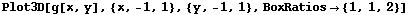 Plot3D[g[x, y], {x, -1, 1}, {y, -1, 1}, BoxRatios {1, 1, 2}]