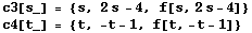 c3[s_] = {s, 2s - 4, f[s, 2s - 4]} c4[t_] = {t, -t - 1, f[t, -t - 1]} 