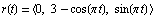 r(t) = 〈0, 3 - cos(π t), sin(π t) 〉